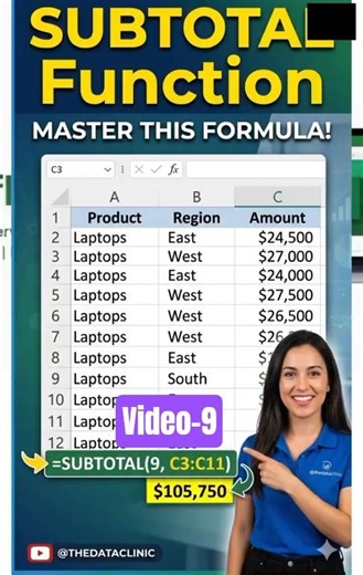 SUBTOTAL a powerful excel formula in Hindi within 20 sec #shorts #shot #excel #edit