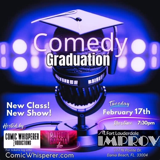 Comic Whisperer on Instagram: "🎤 Comedy Graduation Night 🎤 Come out and support as fresh comics take the stage for their graduation show! . 📍 @ftlimprov 🗓 Tuesday, February 17 🚪 Doors open at 6:30 PM ⏰ Show starts at 7:30 PM . This is a live stand-up show with real nerves, real laughs, and a lot of heart. Would love to see familiar faces in the crowd! . . Directed by: @ramongarciacomedy @ramongarcialive @theecomicwhisperer . Produced by: @renelyonharte . 📸 by @cindygotpaper . . #improv #ft