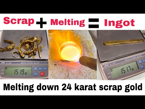 Melting down 24K pure gold jewelry scrap into long ingot