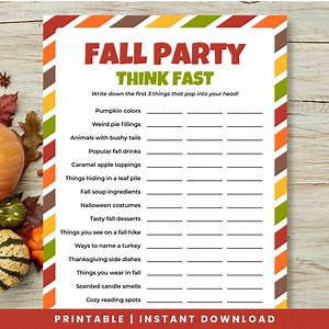 Printable Fall Party Game — Autumn Think Fast Activity for Kids, Adults & Families (fall Events, Halloween, Thanksgiving, PDF) - Etsy