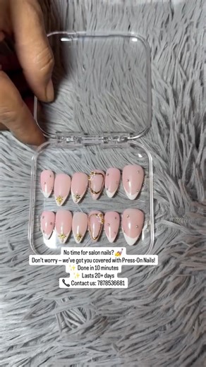 Ruby nail studio on Instagram: "No time for salon nails? 💅 Don’t worry — we’ve got you covered with Press-On Nails! ✨ Done in 10 minutes ✨ Lasts 20+ days 📞 Contact us: 7878536681 📍 302, Ruby makeovers, Elan Aryan, besides savvy Swaraj sports club, Godrej garden city road, gota #ruby_nail_studio #nailsnailsnails #ahmedabadnailstudio #ahmedabadnailsalon #ruby_makeovers_28"