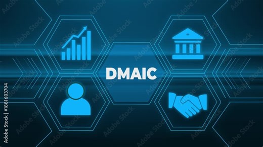DMAIC, Six Sigma. Define, Measure, Analyse, Improve, Control. Standard quality control and lean manufacturing concept