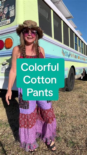 Colorful and fun pants to wear all spring summer and fall. They are a very lightweight cotton so they will be super breathing all during the summer months. They are made in India. ##cotton##pants##hippie##colorful
