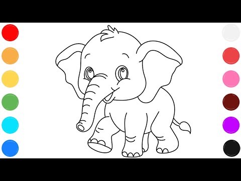 🐘 Elephant Coloring Page for Kids | Learn Colors with Cute Elephant Drawing