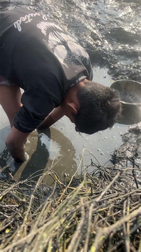 Little Boy Catching Fish with Hand from the Mud 🐟🤲