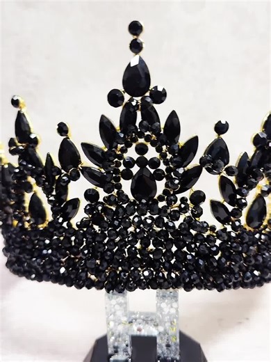 Luxury Black Crystal Crown: Gothic Queen Headdress, Prom Tiara, Gold Crown - Etsy