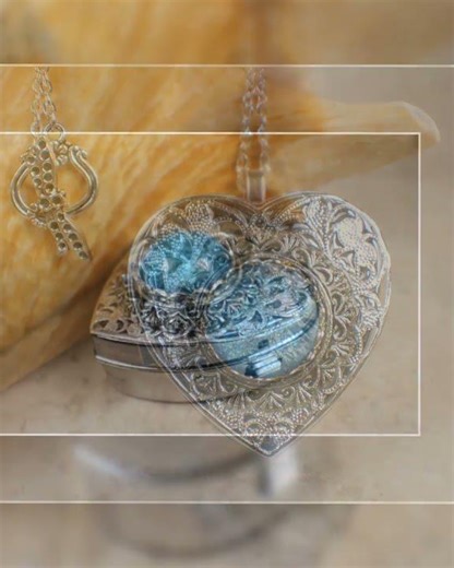 Aqua Blue Glass Opal Silver Music Box Locket