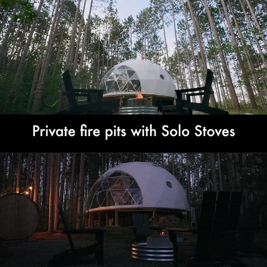 Luxury Glamping Domes in Michigan: Glamp Michigan. Hot tub. Sauna. Kitchen. Bath. King. Queen. Fire.
