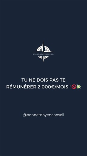 Bonnet & Doyen Conseil on Instagram: "Tu ne dois pas te rémunérer 2 000€/mois ! 🚫💸 Beaucoup d’entrepreneurs se versent un petit salaire “pour commencer”… Notre cabinet en gestion de patrimoine souhaite t’aider à développer ton éducation financière. 👨‍🏫 Nous abordons tous les jours un sujet important pour la gestion de ton patrimoine ! Alors si tu ne veux rien louper, abonne-toi ! 🔥 Et si tu veux aller plus loin, clique sur le lien en bio et découvre nos autres contenus ! 📚 Ce contenu est à
