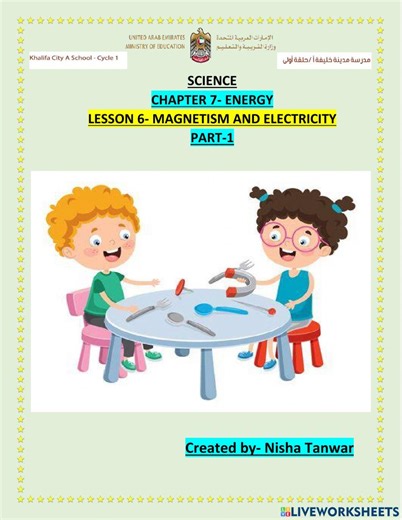 Chapter 7 lesson 6 MAGNETISM AND ELECTRICITY PART 1 worksheet