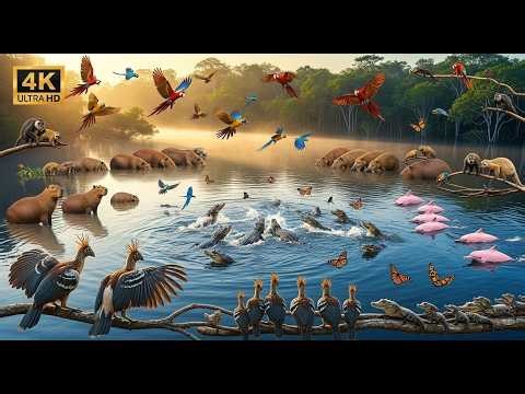 Relaxing Walk in the Amazon: Epic Sunset River | 200+ Animals, Hoatzins & Pink Dolphins