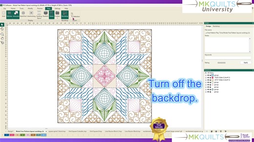 12 reactions | Me again, with sage advice. Advice I've given over and over again and of which I practice myself frequently. That would be playing with my Pro-Stitcher simulator and Pro-Stitcher Designer software while traveling. I was planning some crochet time in the hotel after set up for the show today. Brought my project and my yarn. Just one little problem. Forgot my crochet hook. So instead, play time. I'm not sure I'll ever make this sweet little quilt from a free pattern by Moda Fabrics 