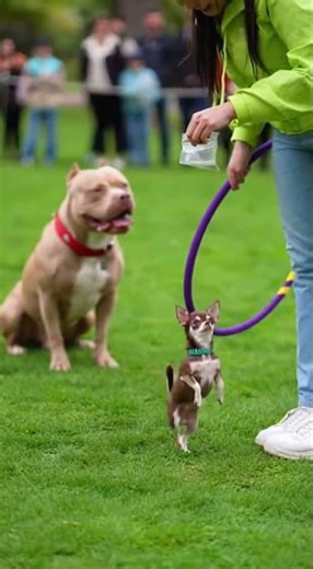 97. Pitbull Tries to Do Tricks, Chihuahua Steals the Spotlight 🐶✨🐾😂💕🌟 #puppy #pitbull #pets
