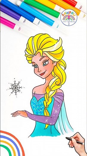 Draw Elsa FROZEN | Draw Elsa FROZEN Cute Tutorial 🌈👸🏼 #disney #FROZEN #elsa #shorts