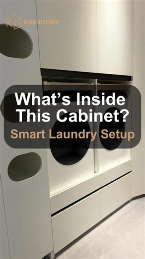 Hidden Laundry Magic: Washer Sink Storage in One Cabinet! 😱🧼 What’s hiding behind these sleek doors? Spoiler: your entire laundry room in one smart cabinet! This genius setup hides washer, sink, storage & shelves – perfect for small spaces or open-concept homes! Hook: Mysterious slow zoom on curved cabinet doors → dramatic reveal doors opening → close-up zoom on washer tucked inside pull-out sink shelf → quick cuts to LED-lit storage shelves & organized baskets → fun text “Laundry room? Nah… l