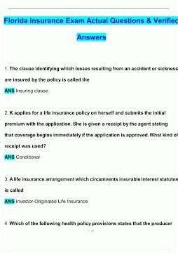 Florida Insurance Exam Latest 2025 2026 Update Questions and Verified Answers 100 Correct Grade A