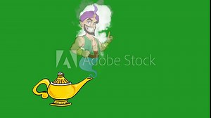 Illustration of a genie coming out of a magic lamp Stock Video