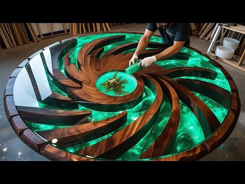 Building a Round Table with Beautifully Twisted Wooden Slats and Epoxy