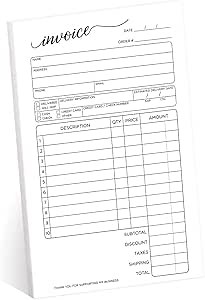 Stylish Script Small 2-Part Carbonless Invoice Form Pad / 50 Sheets / 3.4" x 5.5" Carbon Copy Purchase Order Sales Receipt Book/Made in The USA