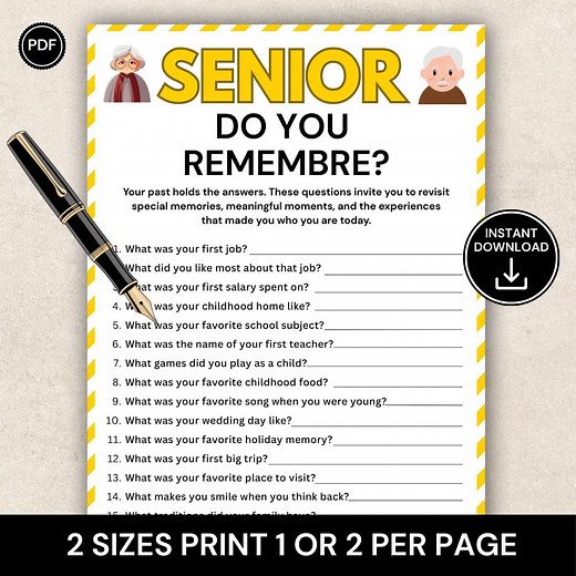 Senior Reminiscence Game, Do You Remember Game, Memory & Conversation Game for Seniors, Life Story Questions, Printable Senior Activity - Etsy