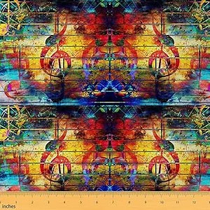Music Upholstery Fabric for Chairs, Musical Notes Outdoor Fabric by The Yard, Musical Theme Grunge Art Decorative Fabric for Upholstery and Home DIY Projects, 1 Yard, Yellow Orange
