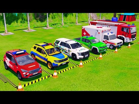 POLICE COLORFULL - TRANSPORTING POLICE CARS, AMBULANCE VEHICLES, FIRE TRUCK WITH TRUCK - FS22 #328