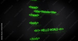 Green HTML or HTML5 web typography scrolling down computer screen ALT