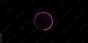 Preloader sign for computer programmes and apps. Glowing pink loading circle preloader animation rotating on black background.