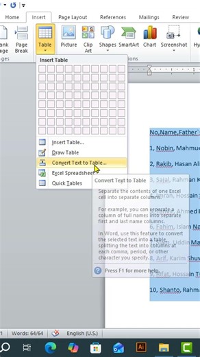 Convert text into table in ms word 💻 Text to Table