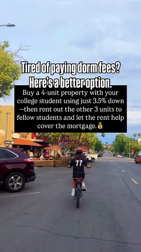 🎓💰 Paying college rent? What if your student owned the building instead? Here’s a smart way to turn student housing into a long-term investment. Instead of spending thousands on dorms or off-campus rent, some parents are using FHA loans to buy a 4-unit property with their college-aged kids. With just 3.5% down, you and your student can buy a fourplex—live in one unit and rent out the other three to fellow students. Rent helps cover the mortgage, and your child starts building equity before gra