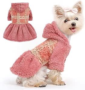 Dog Sweaters for Small Dogs Girl Winter Puppy Dress Hoodie Sweater Fleece Warm Pet Clothes Outfit for Chihuahua Yorkie Teacup Cold Weather Pet Coat Cute Cat Apparel Clothing (X-Small, A-Pink)
