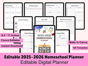 2025-2026 Homeschool Planner | Digital Student & Lesson Tracker (canva Editable PDF) - Etsy