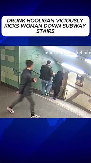 Drunk Hooligan viciously kicks woman down subway stairs #breakingnews #newstiktok #foryou