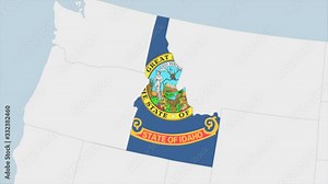 US State Idaho map highlighted in Idaho flag colors and pin of country capital Boise.
