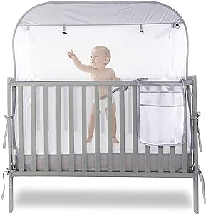 Baby Safety Netting Cover for Crib Pop Up Canopy to Stop Baby from Climbing Out Top Square Frame More Large Room Mosquito Mesh with Storage Bag and Carry Bag
