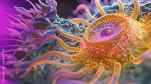 A threedimensional reconstruction of a cell giving a detailed view of its internal and external structures.