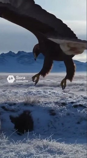 Eagle Sweeps Low Over Ice! Rabbit Escapes Into Frozen Tunnel!