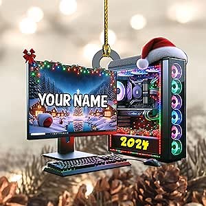 Personalized PC & Controller Ornaments, Custom Gaming Headphone Gift for Boys & Girls, Christmas Tree Decorations 2D Pine Tree Decoration (CPT2)