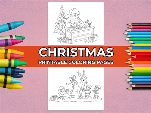 40 Christmas Coloring Pages for Kids | Holiday Winter Scenes | Printable Coloring Book PDF (digital) - Etsy
