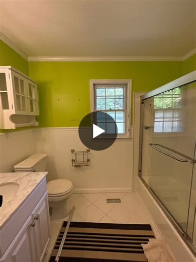 ✨ BATHROOM SPOTLIGHT✨ This hallway bathroom renovation features patterned hexagon floors throughout, with matching hexagon tile in the shower for a cohesive and modern look. The left-offset vanity… | Creative Custom Construction, Inc.
