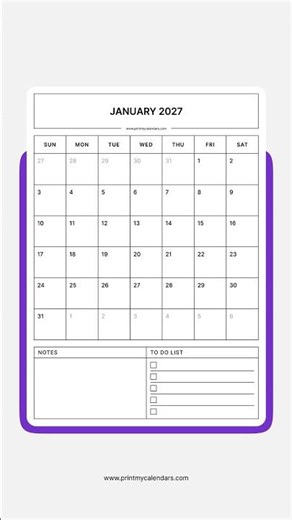 January 2027 Calendar PDF | Free Printable January 2027 Calendar PDF | Free A4 & US Letter Templates