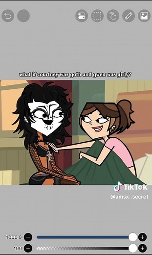 i did modern goth for courtney, not gwens exact type of goth, i just thought it would be mote fun and exotic to draw!! #tdi #totaldramaisland #gwentotaldrama #courtneytotaldrama #fyp