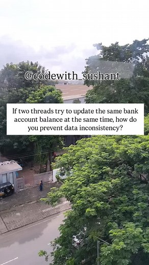 Sushant Kumbhar on Instagram: "1You can prevent data inconsistency when two threads try to update the same bank account balance by using synchronization or locking mechanisms. 👉 In Java/Spring Boot, you can use: 1. Synchronized Blocks/Methods → Ensure only one thread updates the balance at a time. 2. Reentrant Locks → Fine-grained control over concurrent access. 3. Database Transactions with Isolation Levels → Prevent dirty reads, non-repeatable reads, and race conditions. 4. Optimistic Locking