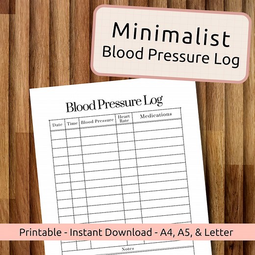 Minimalist Blood Pressure Log Printable - Instant Download, Medical Blood Pressure Tracker - Etsy