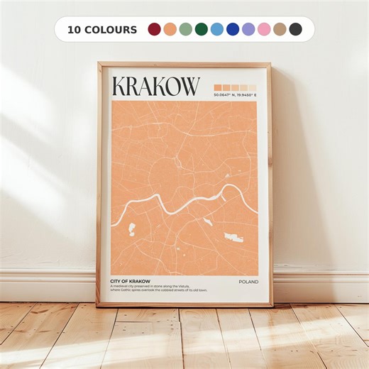 City Map Art Print: Krakow Poster, Poland Wall Art, Travel Home Decor, Office Decor - Etsy