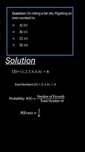 probabilty when a dice is rolled lands on an even number is ? #probability #icse #aivideo #quiz #fyp