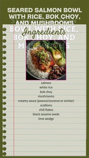 Seared Salmon Bowl with Rice, Bok Choy, and Mushrooms