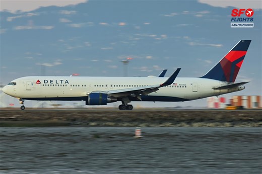 Smooth Landing! 🛬 Delta Air Lines Boeing 767-300ER (N177DN) Touchdown at San Francisco 🌉 -- #planespotting #sfflights #deltaairlines #boeing767 #flysfo #sfoairport #avgeek #fblifestyle #landing #aviationlovers | SF.Flights