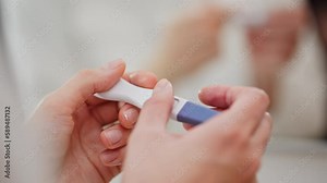 Checking, Housewife Joyfully Holds Disposable Pregnancy Test In Toilet, General View Expectant Parent Assesses Urine Sample For Pregnancy In Women's Health Centers, Test