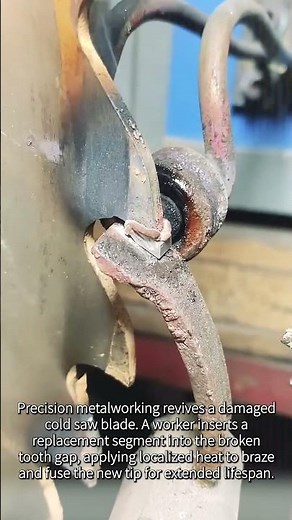 Watch This Broken Saw Blade Get A New Tooth #worker #process #repair #welding #tools